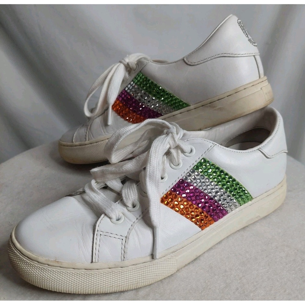 Rainbow Rhinestone White Low Top Sneakers Marc Jacobs Women 5.5 Y2K Revival